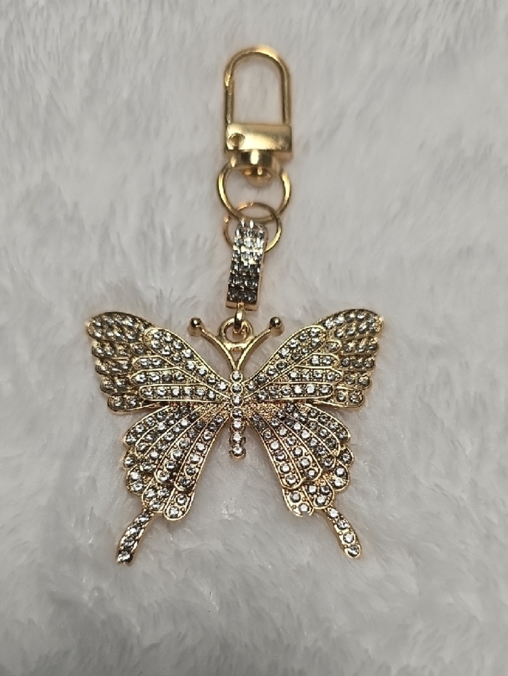 Gold Tone Rhinestone Butterfly Keychain Charm - Picture 2 of 4